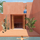 En busca del patio. Architecture, Graphic Design, Interior Architecture, Interior Design, L, scape Architecture, Collage, Digital Architecture, and Architectural Illustration project by Adrian Huacuja - 12.08.2023