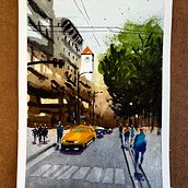 Mon projet du cours : Paysages urbains à l’aquarelle. Un progetto di Belle arti, Pittura ad acquerello e Illustrazione architettonica di Manuel WORME - 13.12.2023