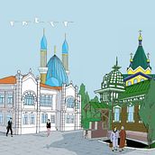 My project for course: Architectural Illustration: Hometown vibe. Traditional illustration, Architecture, Drawing, Digital Illustration, and Architectural Illustration project by Dauren Kaliaskar - 12.12.2023