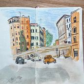 My project for course: Urban Sketching: Capture Your City in Motion. Un progetto di Illustrazione tradizionale, Bozzetti, Disegno, Pittura ad acquerello, Illustrazione architettonica e Sketchbook di Ulrike Schluter - 15.12.2023