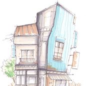 Mon projet du cours : Esquisses d'architecture expressives aux feutres de couleur. Sketching, Drawing, Architectural Illustration, Sketchbook & Ink Illustration project by Gabrielle Delpy - 12.20.2023