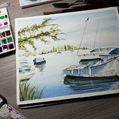 My project for course: Watercolor Techniques for Painting Seascapes. Painting, Watercolor Painting, and Naturalistic Illustration project by Ivonne Wierink - 12.21.2023