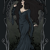 Morticia. Un proyecto de Bellas Artes, Ilustración digital, Dibujo artístico, Dibujo digital, Pintura digital, Ilustración tradicional y Dibujo de Retrato de Kacha Destrukcja - 30.12.2023