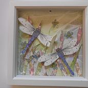 Dragonflies resting on leaves. Paper Craft project by Anne Robinson - 12.31.2023