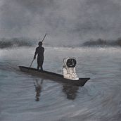 Astronauta y nativo. Acrílico sobre lienzo. Un proyecto de Ilustración tradicional de Rosa Calandra - 19.03.2017
