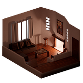 Livingroom with chimney, sofa and frame. Un proyecto de Diseño, Arquitectura, Arquitectura interior, 3D, Diseño y creación de muebles					 de Mirco Moreyra - 02.03.2022