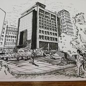 Dibujo arquitectónico urbano con tinta- Javier Bonavera. Un proyecto de Ilustración tradicional, Bocetado, Dibujo, Ilustración arquitectónica e Ilustración con tinta de Javier María Bonavera - 16.01.2024