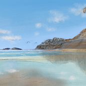 Lanzarote - Famarabucht. Umgesetzt mit Procreate und iPad. Painting, Drawing, Digital Illustration, Digital Drawing, and Digital Painting project by brigitte - 01.17.2024