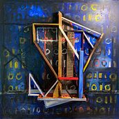Boolean Blue, 24 x 24 inches, mixed media on Masonite. Painting project by Jonathan Ingram - 04.28.2019