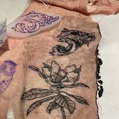Blackwork Tattoo Practice on Pig Skin. Tattoo Design project by alice - 01.16.2024