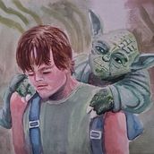 Star Wars, Luke y yoda (1980). Ilustração tradicional, Artes plásticas, Pintura, e Pintura em aquarela projeto de Ana Maria Aranda - 20.01.2024