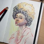 Mon projet du cours : Dessin de portraits expressifs aux crayons de couleur . Drawing, Portrait Drawing, Sketchbook, and Colored Pencil Drawing project by Mélissa Giroux - 01.21.2023