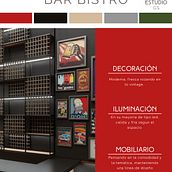 Propuesta diseño interiores para un bar bistró . Een project van  Ontwerp, 3D, Architectuur, Interactief ontwerp,  Creativiteit,  3D-modellering,  Interieurdecoratie y  3D-ontwerp van Geminis Salas - 09.10.2022