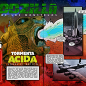 Godzilla y la tormenta ácida. . Un proyecto de Ilustración tradicional, Pintura acrílica, Dibujo a lápiz y Cómic de Alejandro Domínguez - 04.02.2021