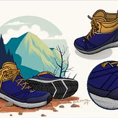 Hiking Boots. Mi proyecto del curso: Ilustración digital para diseño industrial Decathlon Quechua. Design industrial, Design de produtos e Ilustração digital projeto de Alberto Montoya - 18.01.2024