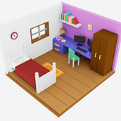 M3D- Escena Low Poly Habitación. 3D Modeling, 3D, 3D Design, Sketching, Drawing, Design, Interior Design, Digital Illustration, and Lighting Design project by Stephanie W - 01.30.2024