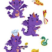 Kawaii Dragon baby sticker set . Ilustrasi tradisional, Desain Karakter, Dan Manga proyek oleh Алена Журавская - 01.30.2024
