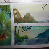 Mein Abschlussprojekt für den Kurs: Illustration von Fantasielandschaften mit Aquarell und Gouache. Fine Arts, Painting, Watercolor Painting, Naturalistic Illustration, and Gouache Painting project by Samy Strubbi - 02.05.2024