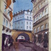 My project for course: Architectural Illustration with Watercolor. Un progetto di Illustrazione tradizionale, Bozzetti, Disegno, Pittura ad acquerello, Illustrazione architettonica e Sketchbook di rekamingled - 06.02.2024
