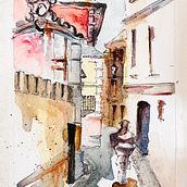 My project for course: Architectural Sketching with Watercolor and Ink. Projekt z dziedziny Sketching,  R, sunek, Malowanie akwarelą,  R, sunek architektoniczn, Sketchbook,  R i sunek atramentem użytkownika Marlène Pauly - 12.02.2024