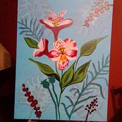 Montzera con flores. Un proyecto de Ilustración tradicional, Bellas Artes, Pintura, Pintura acrílica e Ilustración botánica de Leonora López Sánchez - 14.02.2024