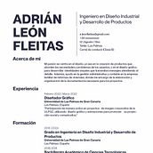 Mi proyecto del curso: Currículums para creativos: crea tu CV y carta de presentación. Un progetto di Consulenza creativa, Gestione di un portfolio, Comunicazione, Business, Creatività, Product design, Design industriale e Graphic design di Adrián León Fleitas - 15.02.2024