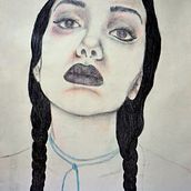 Autorretrato, lápis de cor, grafite, A1 . Desen în creion de Thais Ferreira - 02.15.2024