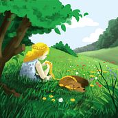 Girl with dog under a tree . Traditional illustration, Digital Illustration, and Digital Painting project by Ulrike Niedlich - 06.18.2021