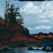 Lake Painting. Painting, Digital Illustration, Oil Painting, and Digital Painting project by Rachel Taniyama - 02.17.2024