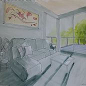 Mon projet du cours : Art de la perspective : appropriez-vous les espaces intérieurs . Traditional illustration, Architecture, Drawing, and Architectural Illustration project by Johanne Kirouac - 02.22.2024