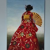 Geisha, oil and gold foil on canvas. . % Gemma Garrett tarafından hazırlanan Tablo, Yağlıbo, Ve a Resim projesi - 02.24.2024
