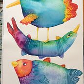 Fågel fisk eller mittemellan / Bird fish or in between. Traditional illustration project by Karin Aydemir - 02.28.2024