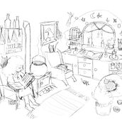 The little witch's home. Ilustração digital projeto de Eva-Lotta Kastilan - 01.03.2024