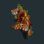 RED PANDAS AND ORANGE TREES. Een project van Schilderij,  Creativiteit,  Tekening, Digitale illustratie y  Artistieke tekening van Chloé - 14.12.2023