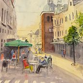 Mein Abschlussprojekt für den Kurs: Stadtlandschaften in Aquarell. Un progetto di Belle arti, Pittura ad acquerello e Illustrazione architettonica di harald_rinck_meerkunst - 03.03.2024