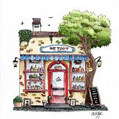 Local store. Watercolor Painting project by Bertrand Haulotte - 03.03.2024