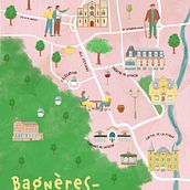 Map of Bagneres de Luchon. Traditional illustration, Infographics, Drawing, Digital Illustration, and Digital Painting project by Monika Bučmytė - 03.04.2024