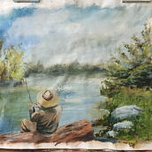 Fishing on the Creek : Acrylics. Painting project by slysop - 03.06.2024