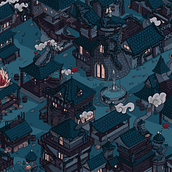 Village isométrique  . Ilustrație digitală de Emma Roussel - 01.29.2024