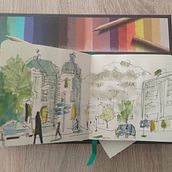 My project for course: Urban Sketching: Create Expressive Cityscapes Ein Projekt aus dem Bereich Malerei, Skizzenentwurf, Zeichnung, Aquarellmalerei, Sketchbook und Illustration mit Tinte von alinoel - 11.03.2024
