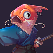 Samurai Fish - Fantasy character. Un progetto di Illustrazione tradizionale, Character design, Illustrazione digitale, Disegno digitale e Pittura digitale di Judith Vidal - 22.03.2024