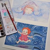 anime drawing with watercoler. Pencil Drawing, and Watercolor Painting project by mariska de roos - 03.17.2024