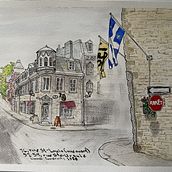 1828 Quebec City restaurant and ice cream shop. Traditional illustration, and Painting project by Lynn King - 05.02.2024