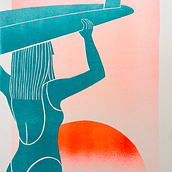 Sunset Surf Risograph. Un proyecto de Artesanía, Ilustración tradicional, Diseño, Diseño de carteles, Creatividad y Estampación de Qian Shi - 14.04.2024