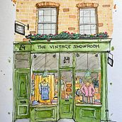 Mi proyecto del curso: Ilustración urbana en acuarela The Vintage Showroom . Painting, Drawing, Watercolor Painting, and Architectural Illustration project by Laura Pita - 04.21.2024