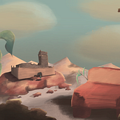 La travesía de Mahsa - Escenario 1. Traditional illustration, Film, Video, TV, Animation, Digital Illustration, Video Games, Concept Art, and Game Design project by Anabel Moreno Mateos - 04.24.2024