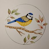 Blaumeise . Traditional illustration, Painting, Watercolor Painting, Botanical Illustration, Naturalistic Illustration, and Decorative Painting project by Sabine Kindermann - 04.30.2024