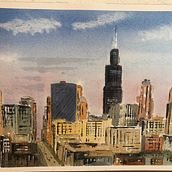 Downtown Chicago, view from The Madison rooftop. Watercolor Painting project by Steve Mitchell - 05.01.2024