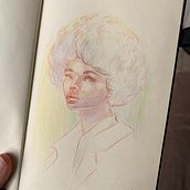 Mon projet du cours : Dessin de portraits expressifs aux crayons de couleur . Drawing, Portrait Drawing, Sketchbook, and Colored Pencil Drawing project by despresthelma03 - 05.01.2024