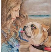 ritratto di ragazza con il suo cane. Un projet de Dessin réaliste , et Dessin de portrait de Angela Della Malva - 04.05.2024